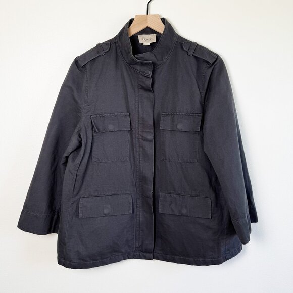 LOFT Utility Jacket Charcoal Gray Linen Cotton Blend Size L - Picture 1 of 7